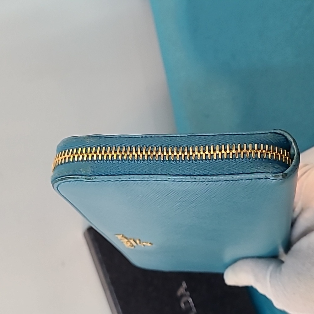 Prada Turquoise Zip Around Saffiano Leather Wallet - Picture 4 of 16